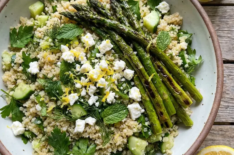 Lemon Herb Quinoa Salad with Roasted Asparagus