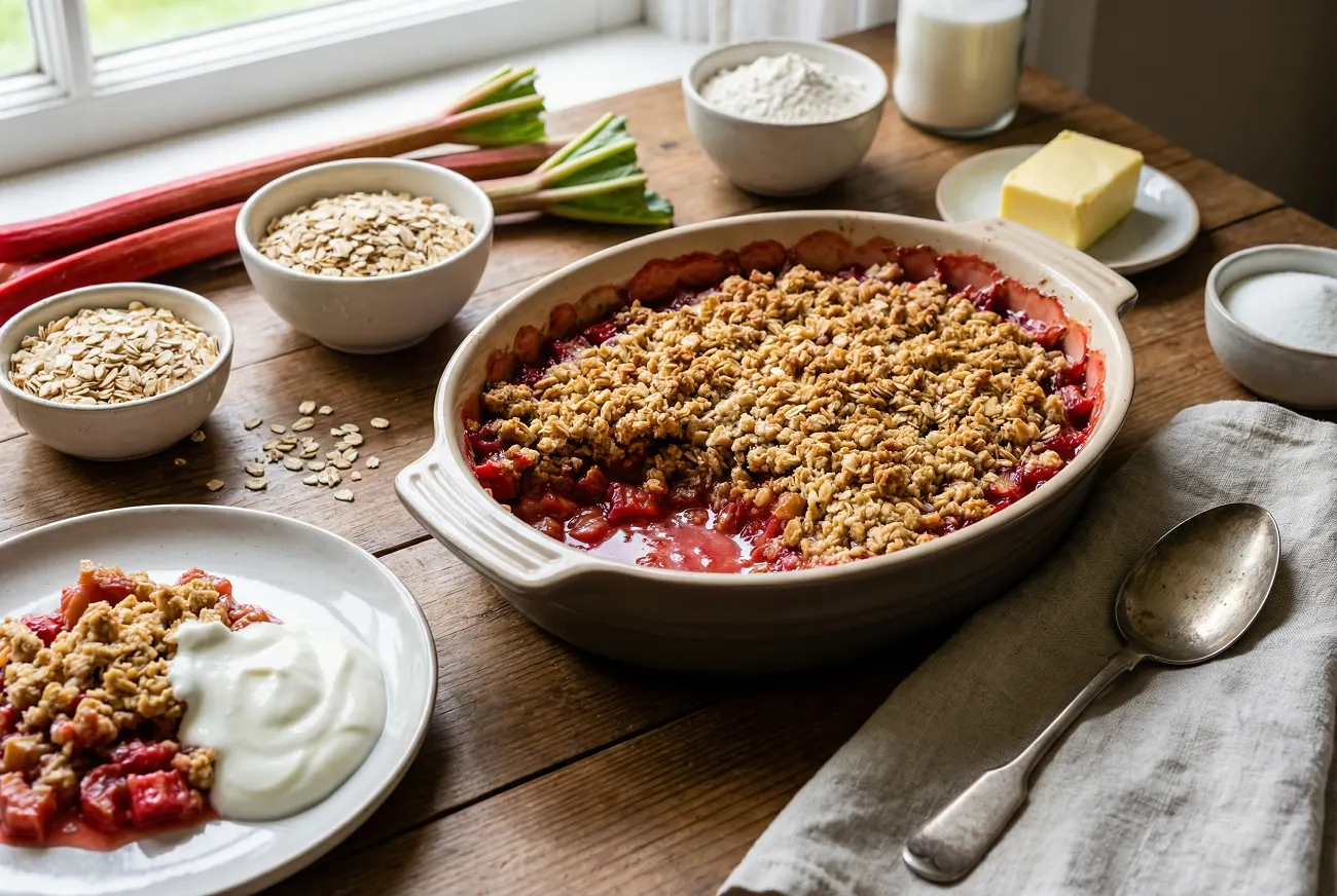 Rustic Rhubarb Crisp with Vanilla Yogurt