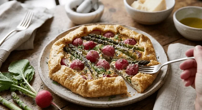 Rustic Roasted Radish, Asparagus Goat Cheese Galette